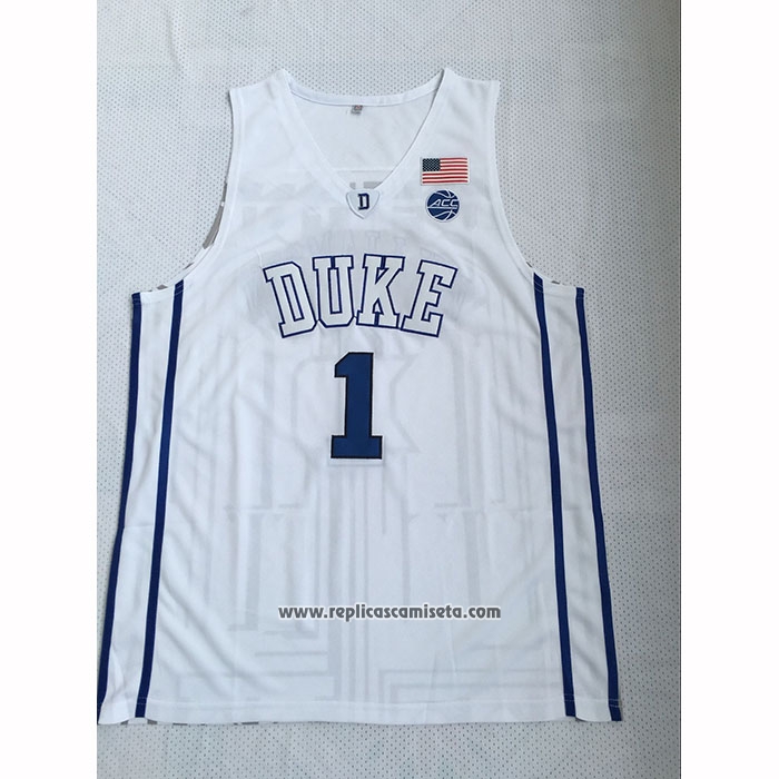 Camiseta NCAA Duke Blue Devils Zion Williamson Blanco
